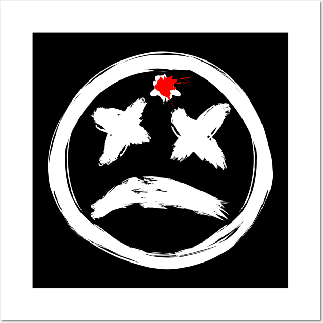 Bloody Gun Shot Dead Smiley Face Frowning Wall Art by INpressMerch